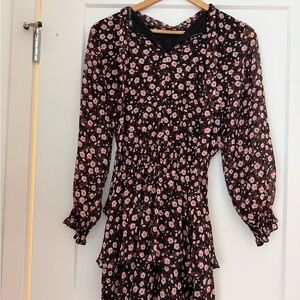 Zara Black and Pink Floral Long Sleeve Dress